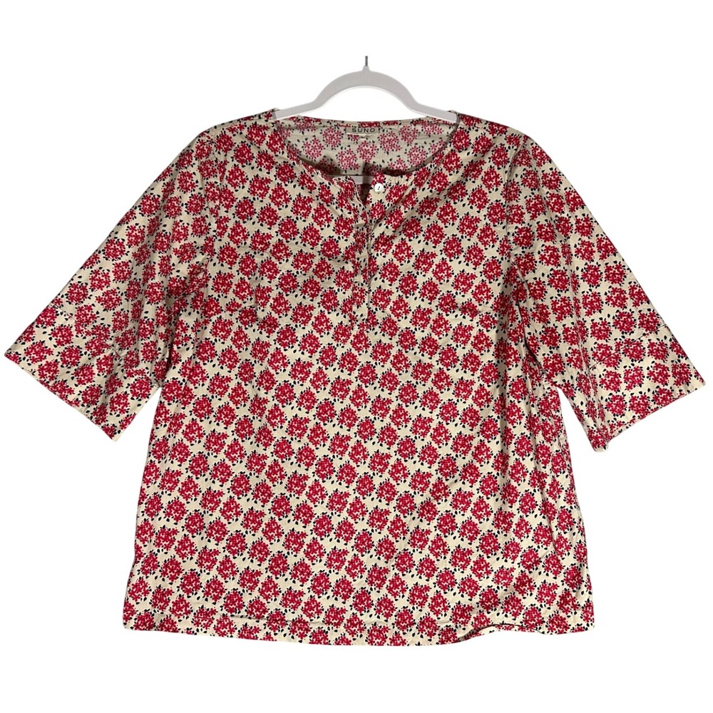 SUNO Ditsy Floral Half‎ Sleeve Button Neck Popover Top Sz 8 Cotton USA Cottage